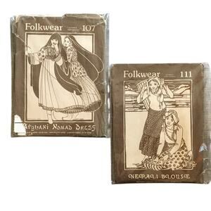 Folkwear Sewing Patterns Afghani Nomad Dress Napali Blouse Boho Chic CUT S 6-8